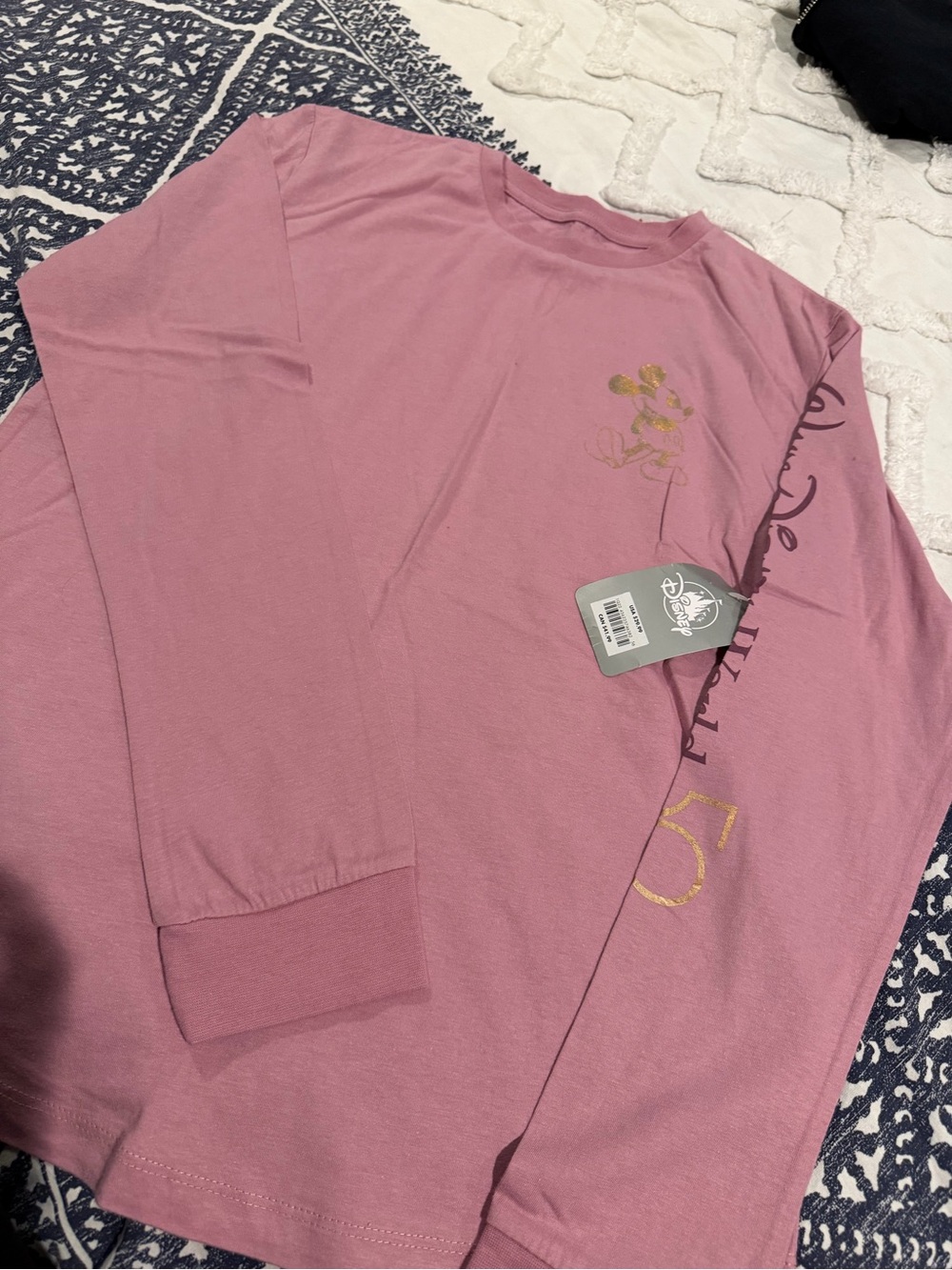 Disney Rose Pink Long Sleeve Shirt with Gold Mickey Detail